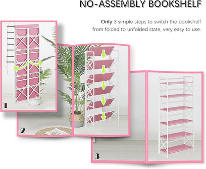 4NM 6 Tiers No Assembly Book Shelves, 61.8" H Folding Bookshelf Bookcase Open - Image 6