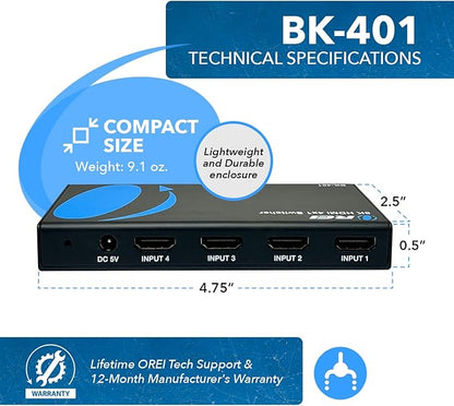 OREI 8K 4x1 HDMI 2.1 Switch 4K @ 120hz Switcher 4 in 1 Out, Support HDR - Image 5