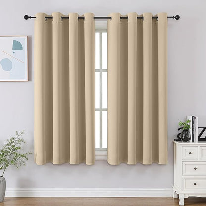CUCRAF Light Beige Blackout Curtains 45 inch Length, Thermal Insulated Room by CUCRAF