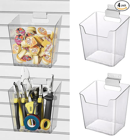 Clear Slatwall Bins, 4 Pack Slat Wall Accessories Cups Hooks Assemble Set Fit by LIGHTDUST