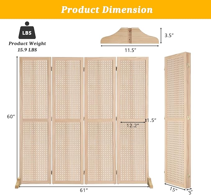 Bonnlo 4 Panel Pegboard Freestanding, 5 FT Portable Display Board Organizer - Image 2