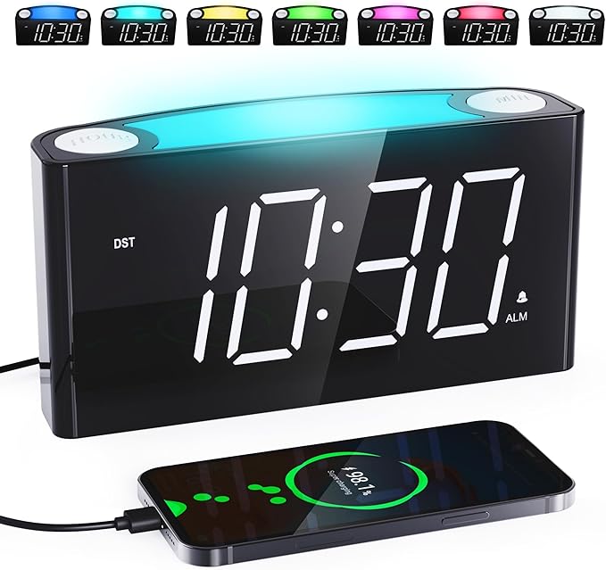Mesqool Digital Alarm Clock for Bedroom, 7.5" Big Display, 7-Color Night Light - Image 8
