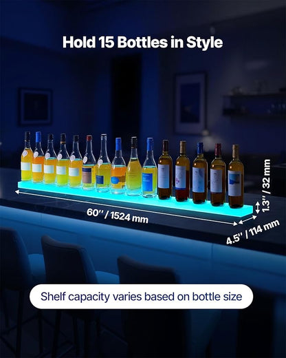 VEVOR LED Lighted Liquor Bottle Display, 1 Tier 60 Inches Whiskey Rack - Image 3