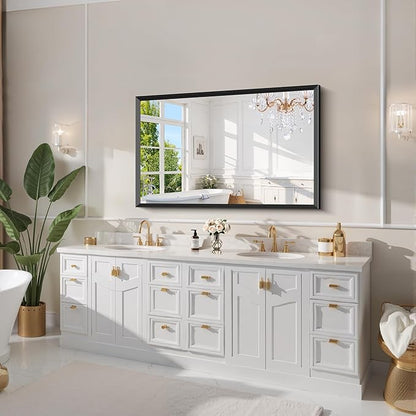 Black Bathroom Mirror 30 x 50 Inch Rectangle Wave Beveled - Image 7