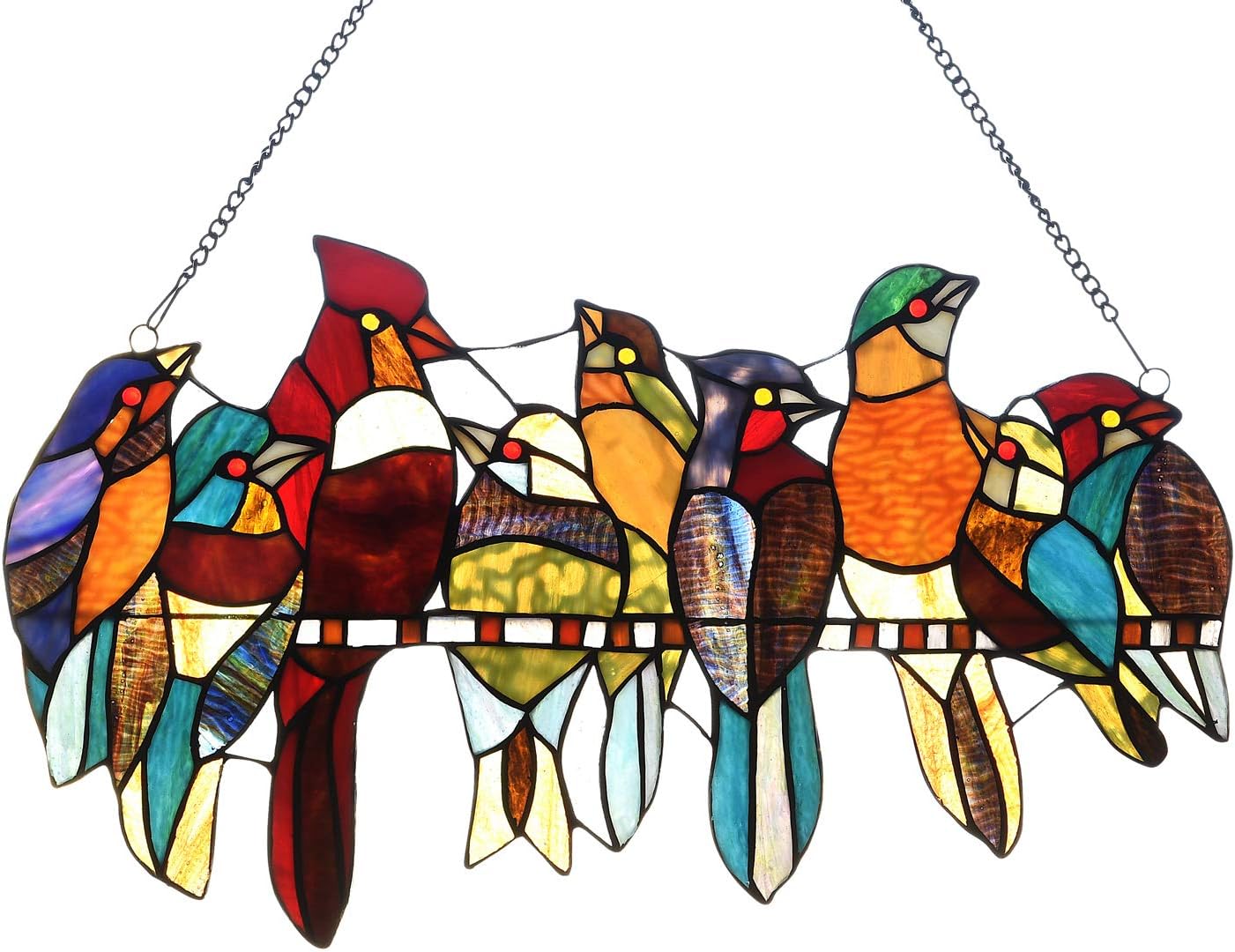 Capulina Tiffany Birds Stained Glass Window Panels Hangings | Birds Stained Glass Suncatcher Gifts Decor for Home Office