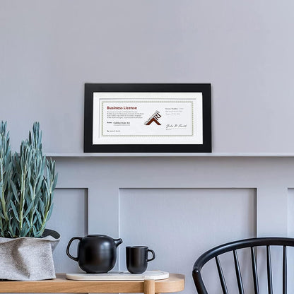 Golden State Art Business License Frame 5x10 matted 4x9, Black Wood | Real Glass & White Mat, Horizontal & Vertical For Tabletop Display, Fit Check, Certificate And Photos, Office Or Home Decor