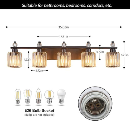 FDPBY Bathroom Vanity Lights 5-Light Sand Black Modern Crystal Vanity Light - Image 5