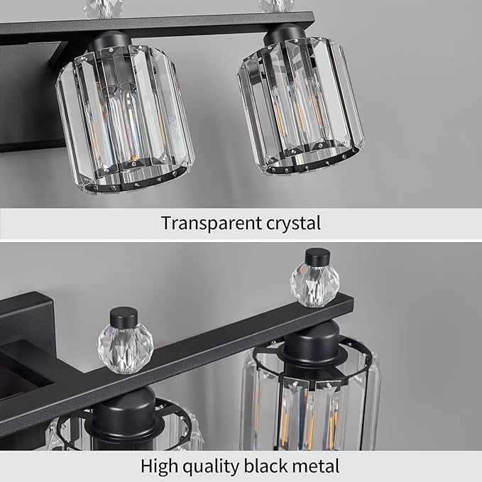 FDPBY Bathroom Vanity Lights 4-Light Sand Black Modern Crystal Vanity Light - Image 4
