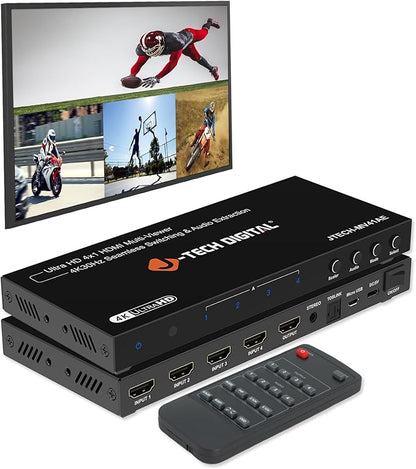 J-Tech Digital 4K HDMI Multiviewer Switch 4 in 1 Out, 4x1 4K 30Hz HDMI Quad by J-TechDigital