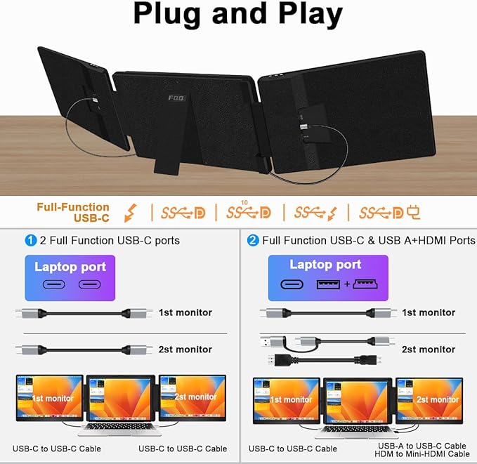 14" Laptop Screen Extender, FHD 1200P IPS Dual/Triple Portable Monitor - Image 5