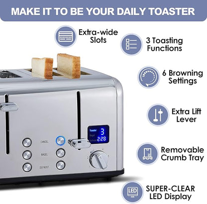 CUSIMAX 4 Slice Toaster, Ultra-Clear LED Display & Extra Wide Slots, Dual - Image 2