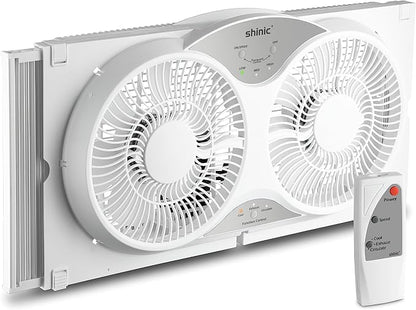 shinic 9" Twin Window Fan with Reversible Airflow, Removable Cover and Bug by SHINIC