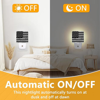 GANTINIR Black White American Flag Night Light, Plug-into USA Flag Nightlight - Image 6