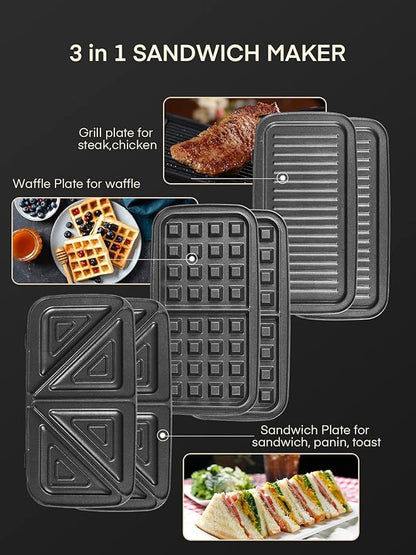 FOHERE Sandwich Maker 3 In 1 Waffle Maker - Image 2