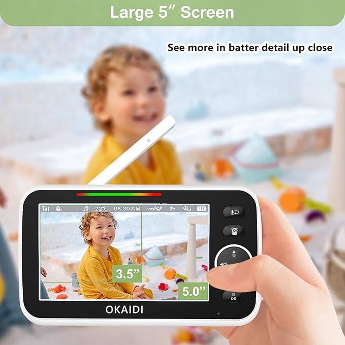 OKAIDI 5" HD Baby Monitor with Camera and Audio, 720P Display, 5000mAh Battery - Image 3
