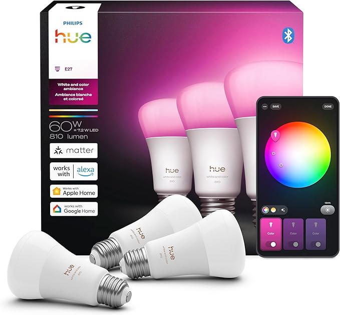 Philips Hue Smart LED A19 Bulb, E26 Base, Full Spectrum Light 1000K-20000K - Image 2
