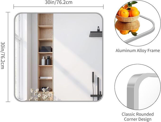 FORBATH 30x30 Inch Silver Bathroom Mirror - Image 8