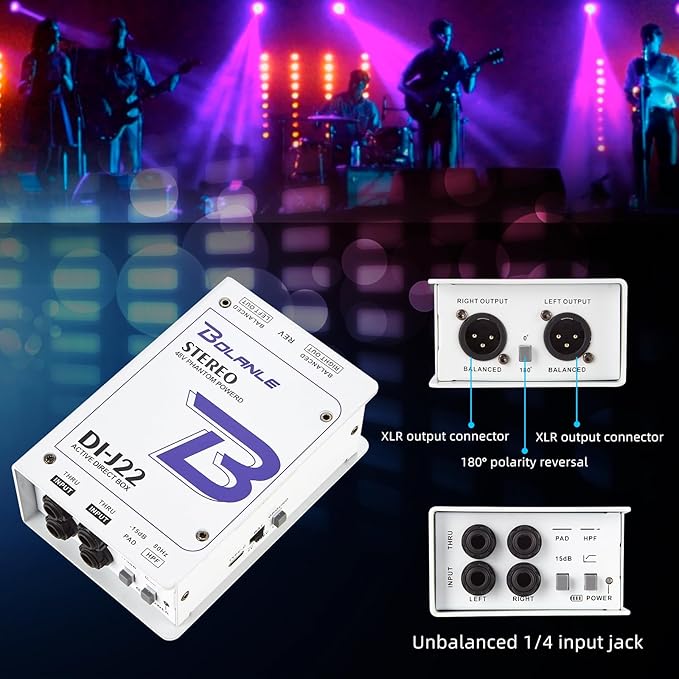 Bolanle J22 Professional Stereo DI Box/Splitter XLR 1/4 inch, Dual Channel - Image 6