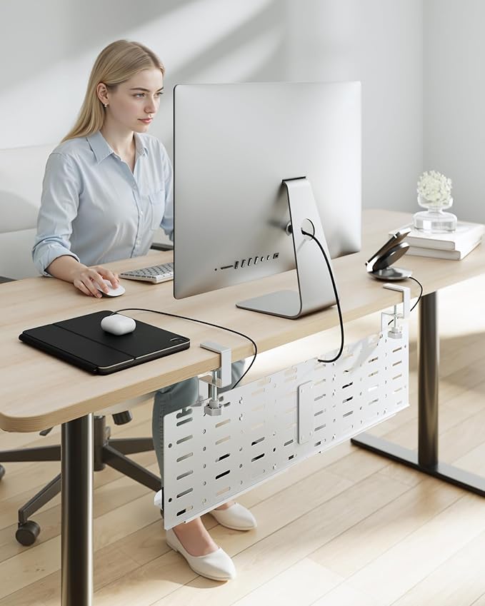Under Desk Cable Management Tray, 30.2" Vertical Metal Pegboard Organizer - Image 8