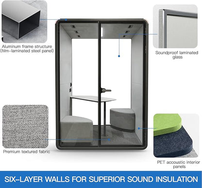Soundproof Office Pod Booth Black, - Image 4