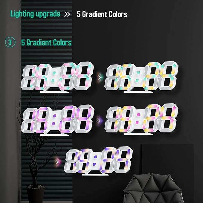 EDUP HOME 3D LED Neon Digital Desk Wall Alarm Clock RGB Night Light 7 Colors - Image 8