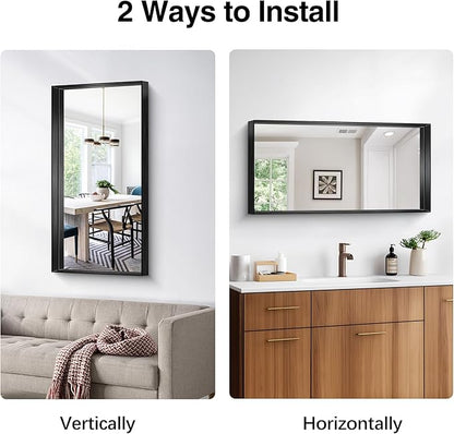 Black Bathroom Mirror, 40x20 Inch Rectangular Framed Mirror, Large Wall Mounted - Image 8
