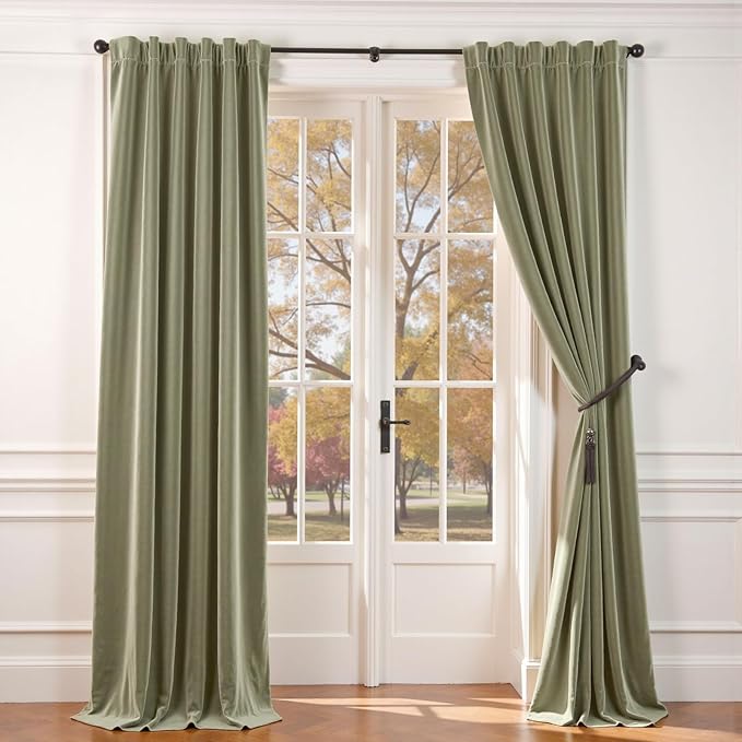 Lazzzy Velvet Blackout Extra Long Curtains Thermal Insulated Room Window Drapes by Lazzzy