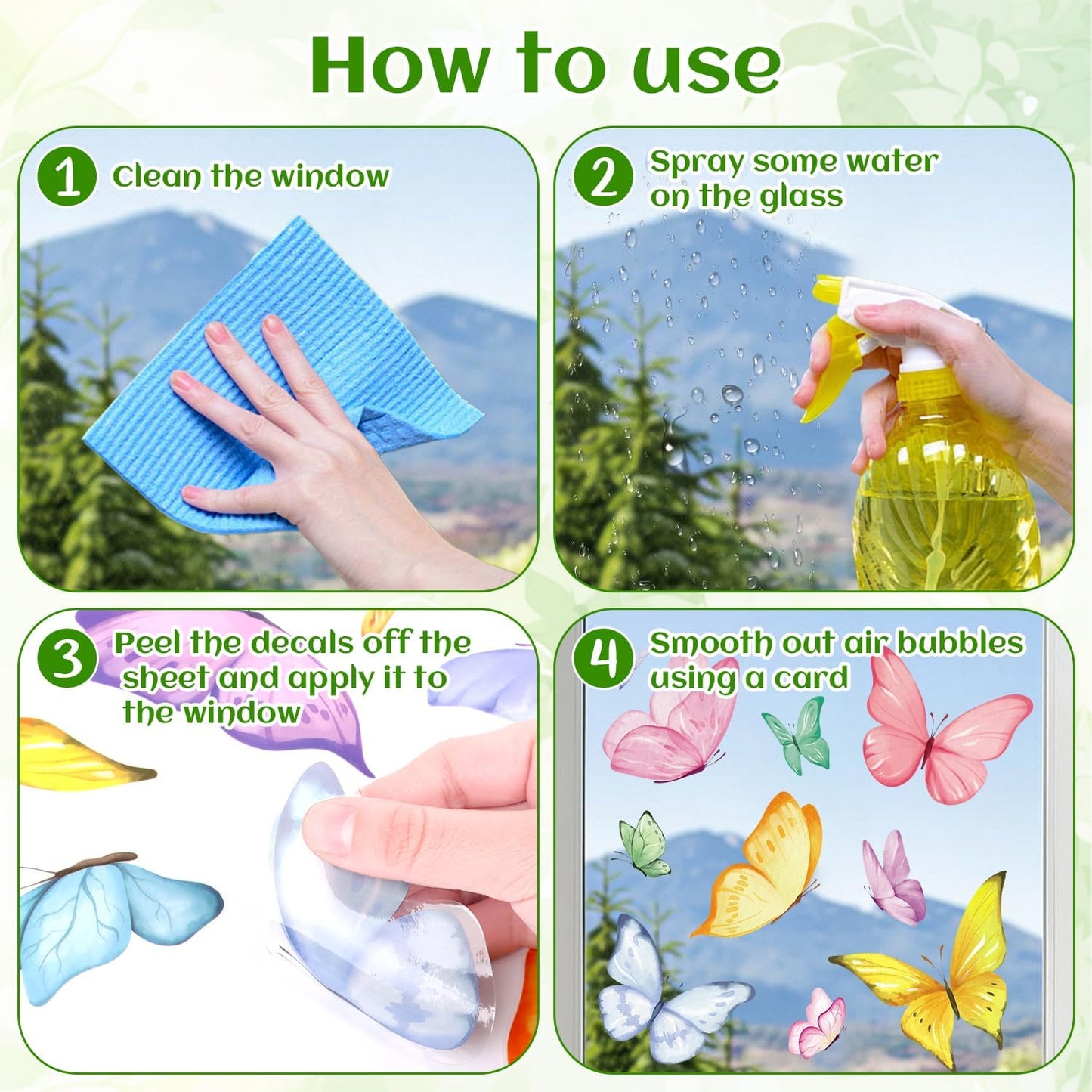 CCINEE 8 Sheets Spring Window Clings, Watercolor Butterfly Floral Decals Reusable Double-Sided Window Stickers for Home School Office Windows Glass Door Decor Party Supplies