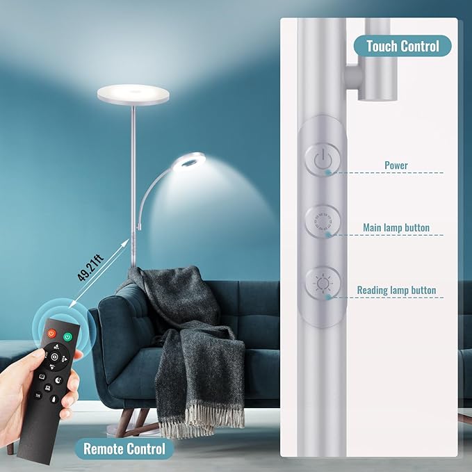 marctronic Silver Gray Floor Lamp, 42W 4000LM Super Bright LED Lamp - Image 3
