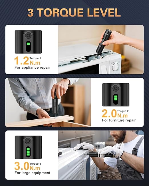 Electric Screwdriver, Rechargeable Cordless Power Screwdriver, 3 Torque Settings - Image 3