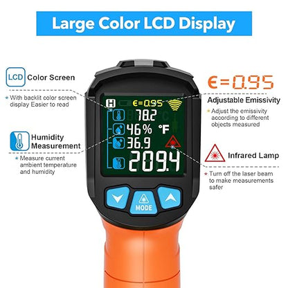 Infrared Thermometer Gun, TEMIRUP Digital Laser Temperature Gun, -58°F to 1472°F - Image 4