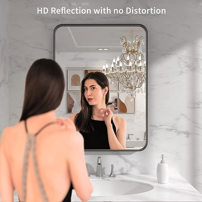 LOAAO 30X36 Inch Black Metal Framed Bathroom Mirror - Image 2