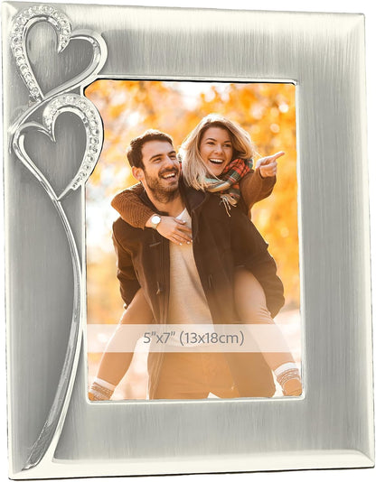 Silver Picture Frame 5x7 with Hearts – Thoughtful Gift Idea for Weddings, Engagement for Couples, Newlyweds, Bridal Shower, Anniversary, Valentines
