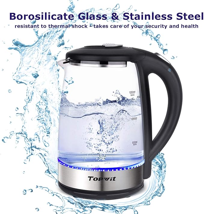 TOPWIT Electric Kettle Glass Hot Water Kettle, 2.0L Water Warmer, BPA-Free - Image 2