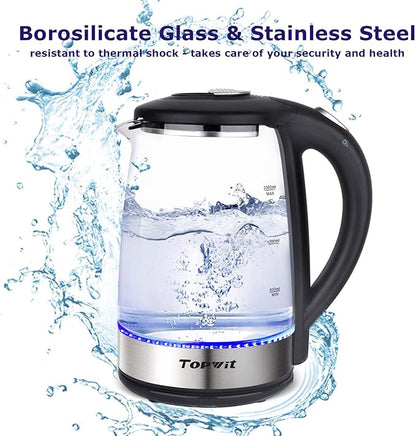 TOPWIT Electric Kettle Glass Hot Water Kettle, 2.0L Water Warmer, BPA-Free - Image 2