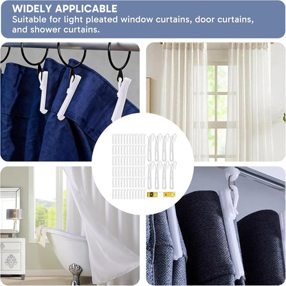 80 Pieces Pinch Pleat Curtain Hooks, 85mm Adjustable Curtain Hooks with Measuring Tape, Height Adjustment Hooks for Pleated Curtain Hook Slots
