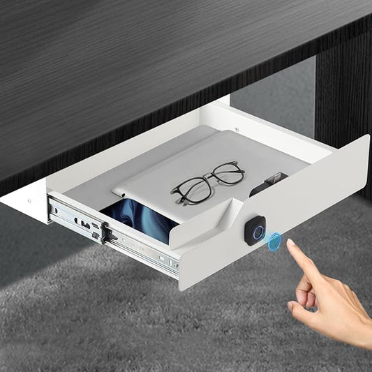 Under Desk Drawer Storage with Fingerprint Lock, Slide Out Metal Organizer by CiaoStilista