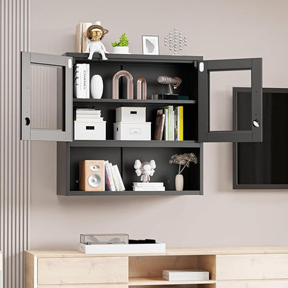 VINGLI Metal Wall Cabinet with Locking Glass Doors & Magnetic LED Sensor Light - Image 2