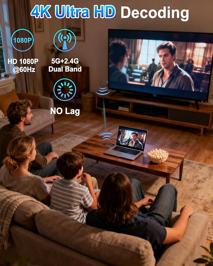 2026 Upgraded Wireless HDMI Transmitter and Receiver 328FT/100M, Plug & Play - Image 3
