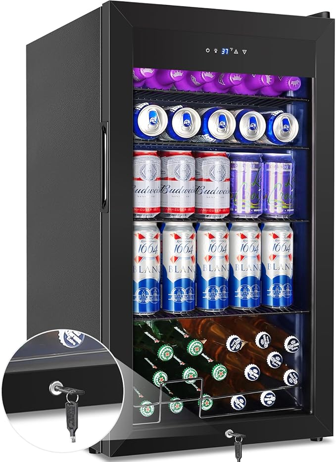 Beverage Refrigerator Cooler, 128 Cans 3.2 Cu.Ft Mini Fridge Glass Door by Velieta-SpecialistinFridge