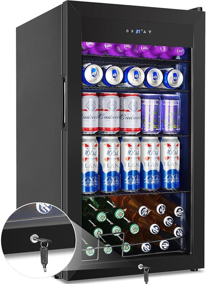 Beverage Refrigerator Cooler, 128 Cans 3.2 Cu.Ft Mini Fridge Glass Door by Velieta-SpecialistinFridge