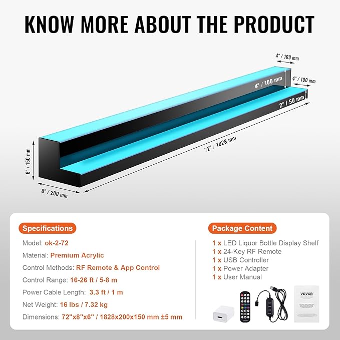 VEVOR LED Lighted Liquor Bottle Display, 2 Tiers 72 Inch Commercial Illuminated - Image 3