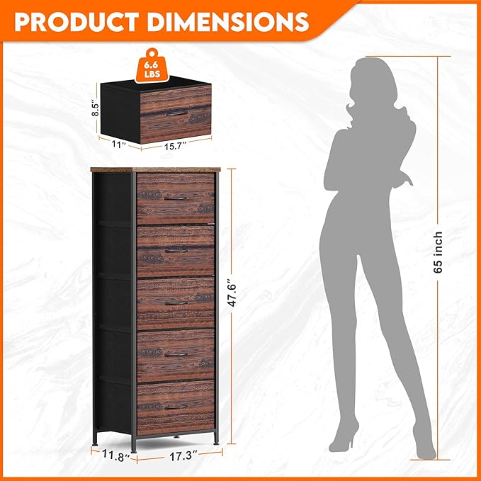 5 Fabric Drawer Dresser for Bedroom, Chest of Drawers - Image 3