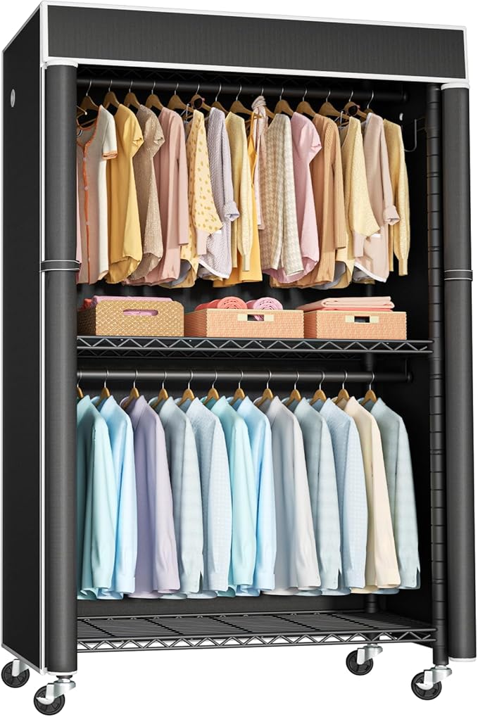 FUTASSI Clothing Rack with Cover, P1C Rolling Closets with Wheels, Metal by FUTASSI