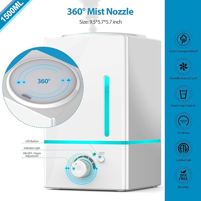 Exqline 1500ml Large Aroma Essential Oil Diffuser - Image 4
