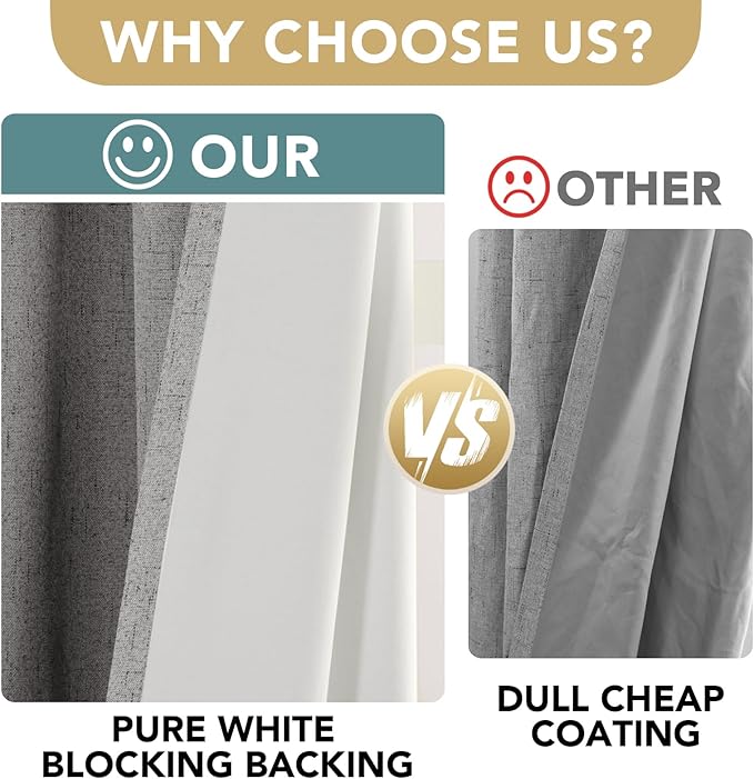 H.VERSAILTEX Linen Blackout Curtains Durable Thick Textured Linen Look 100% - Image 4
