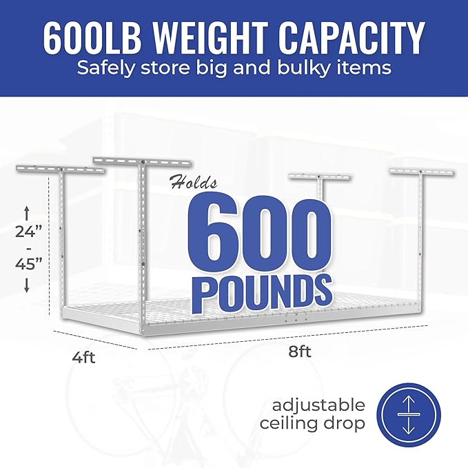 SafeRacks 4 ft x 8 ft Overhead Storage Rack Adjustable 24 in - 45in Height - Image 5