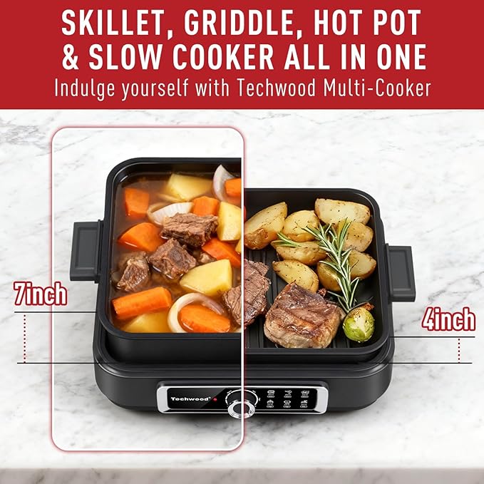 Electric Skillet, Techwood 7.5-Quart 2-in-1 Versatile Multi-Cooker - Image 5