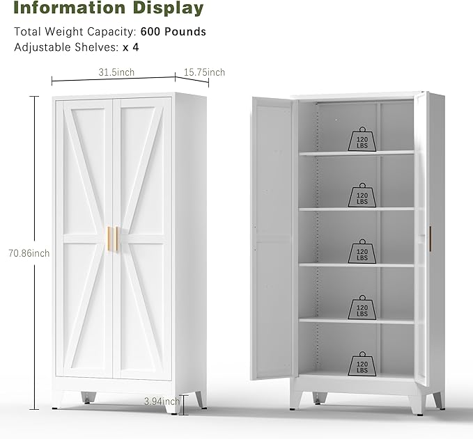 COFaR 5 Tier Metal Farmhouse Storage Cabinet - Image 2