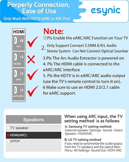 eSynic 7 FT Long eARC/ARC Audio Extractor-Plug & Play-Only Work - Image 4